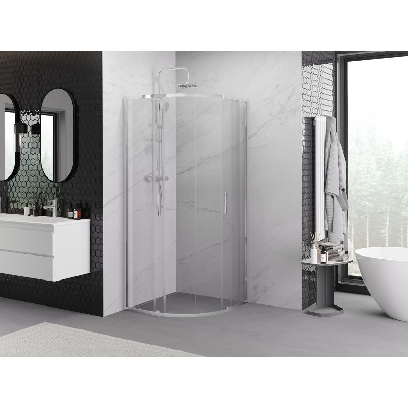 Mexen Exo cabine de douche demi-circulaire coulissante 80 x 80 cm, transparent, chrome - 8132-080-080-01-00
