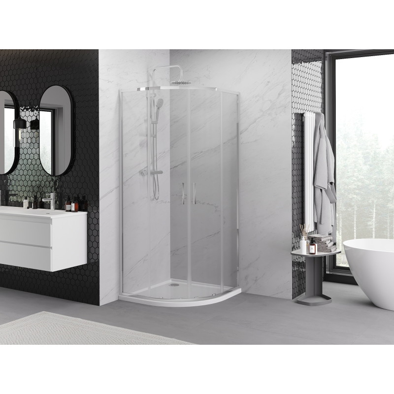Mexen Exo-S Duo cabine de douche semi-circulaire coulissante 90 x 90 cm, transparent, chromé - 8132-090-090-01-00