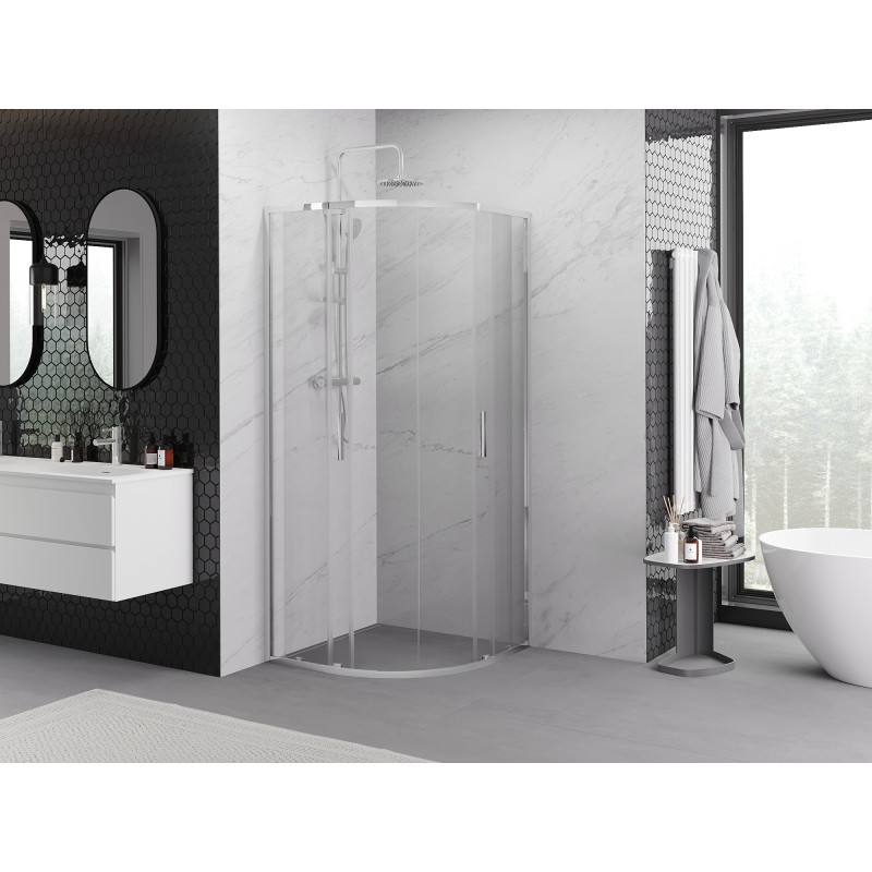 Mexen Exo-S Duo cabine de douche semi-circulaire coulissante 90 x 90 cm, transparent, chromé - 8132-090-090-01-00