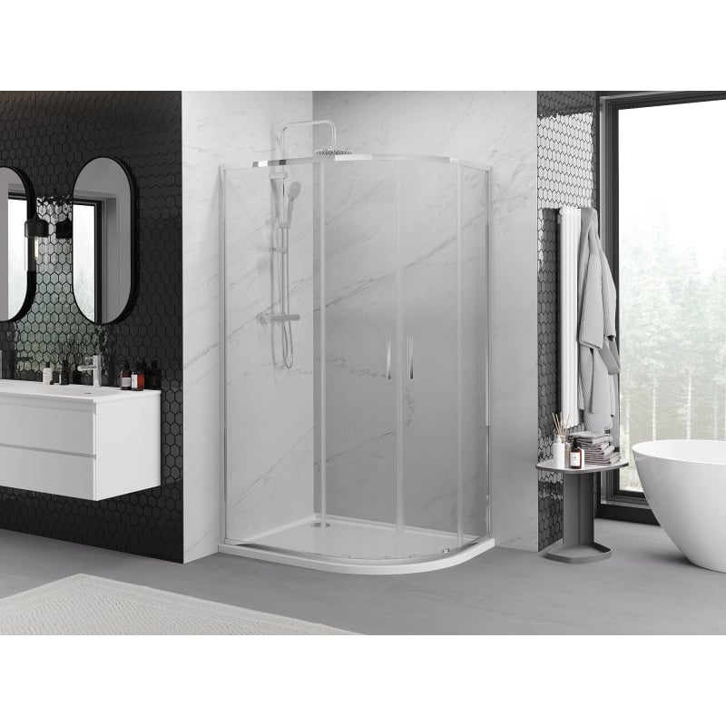Mexen Exo cabine de douche demi-circulaire asymétrique coulissante 90 x 80 cm, transparent, chrome - 8132-090-080-01-00