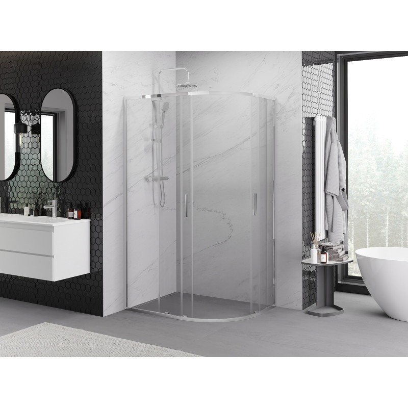 Mexen Exo-S Duo cabine de douche asymétrique demi-circulaire coulissante 90 x 80 cm, transparent, chrome - 8132-090-080-01-00
