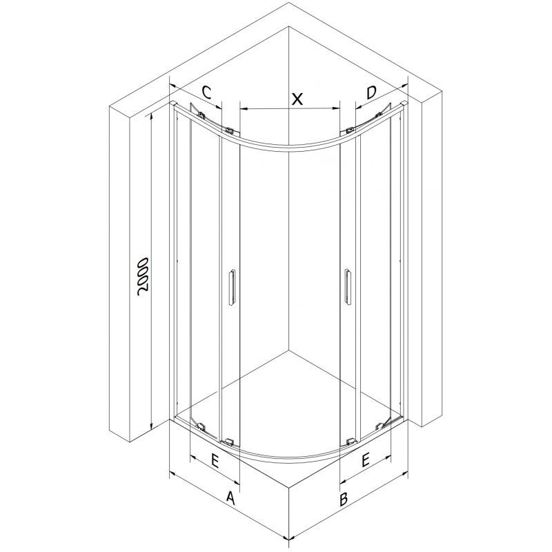 Mexen Exo cabine de douche asymétrique semi-circulaire coulissante 100 x 80 cm, transparente, chromée - 8132-100-080-01-00