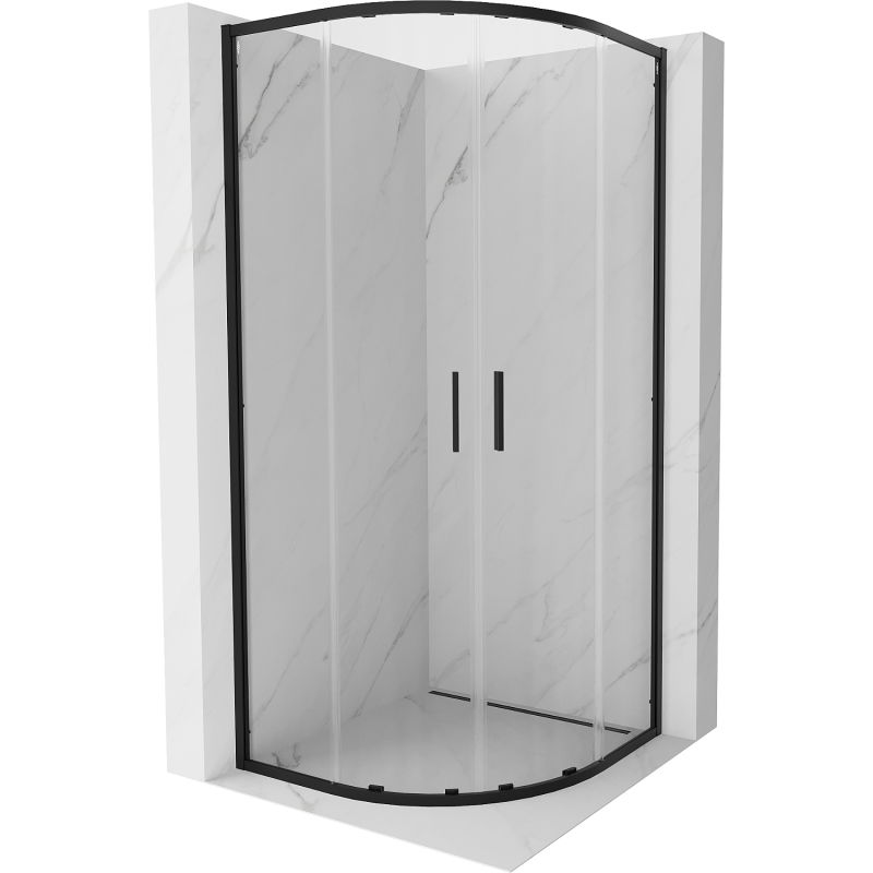 Mexen Exo cabine de douche semi-circulaire coulissante 80 x 80 cm, transparent, noir - 8132-080-080-70-00