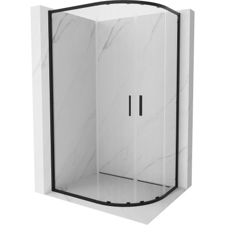 Mexen Exo-S Duo cabine de douche semi-circulaire asymétrique coulissante 90 x 80 cm, transparente, noire - 8132-090-080-70-00