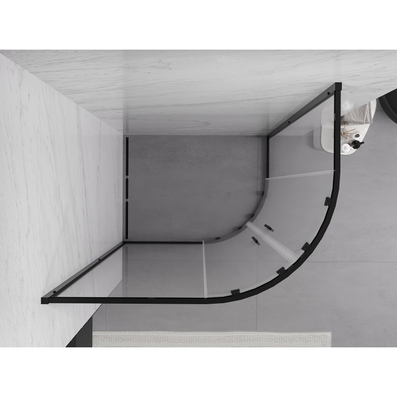 Mexen Exo-S Duo cabine de douche semi-circulaire asymétrique coulissante 90 x 80 cm, transparente, noire - 8132-090-080-70-00
