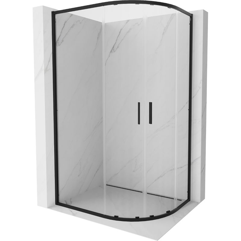 Mexen Exo cabine de douche quart-rond asymétrique coulissante 120 x 90 cm, transparent, noir - 8132-120-090-70-00