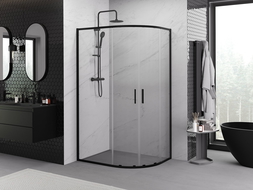 Mexen Exo cabine de douche quart-rond asymétrique coulissante 120 x 90 cm, transparent, noir - 8132-120-090-70-00