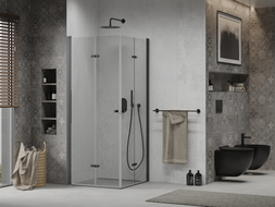 Mexen Lima Duo cabine de douche pliante 90 x 90 cm, transparente, noire - 856-090-090-70-00-02