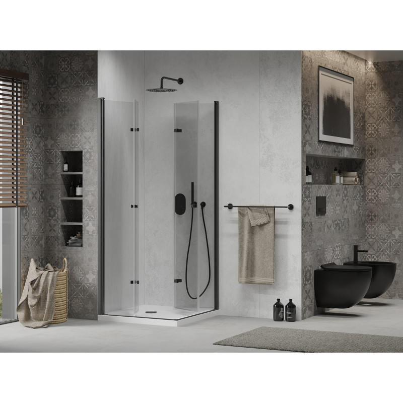 Mexen Lima Duo cabine de douche pliante 70 x 70 cm, transparent, noir + receveur plat - 856-070-070-70-02-4010B