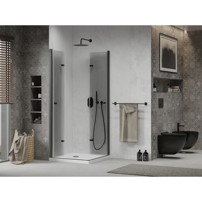Mexen Lima Duo cabine de douche pliante 70 x 70 cm, transparent, noir + receveur plat - 856-070-070-70-02-4010B