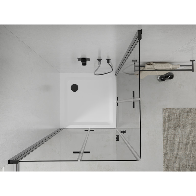 Mexen Lima Duo cabine de douche pliable 90 x 90 cm, transparent, noir + receveur Flat - 856-090-090-70-02-4010B