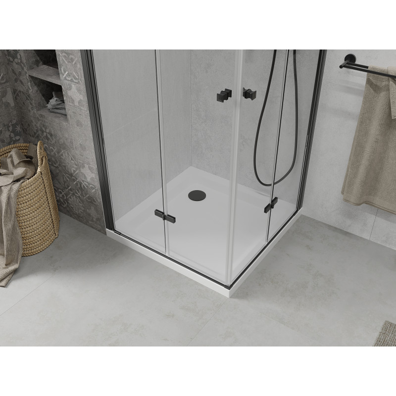 Mexen Lima Duo cabine de douche pliable 90 x 90 cm, transparent, noir + receveur Flat - 856-090-090-70-02-4010B