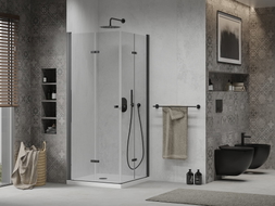 Mexen Lima Duo cabine de douche pliable 90 x 90 cm, transparent, noir + receveur Flat - 856-090-090-70-02-4010B
