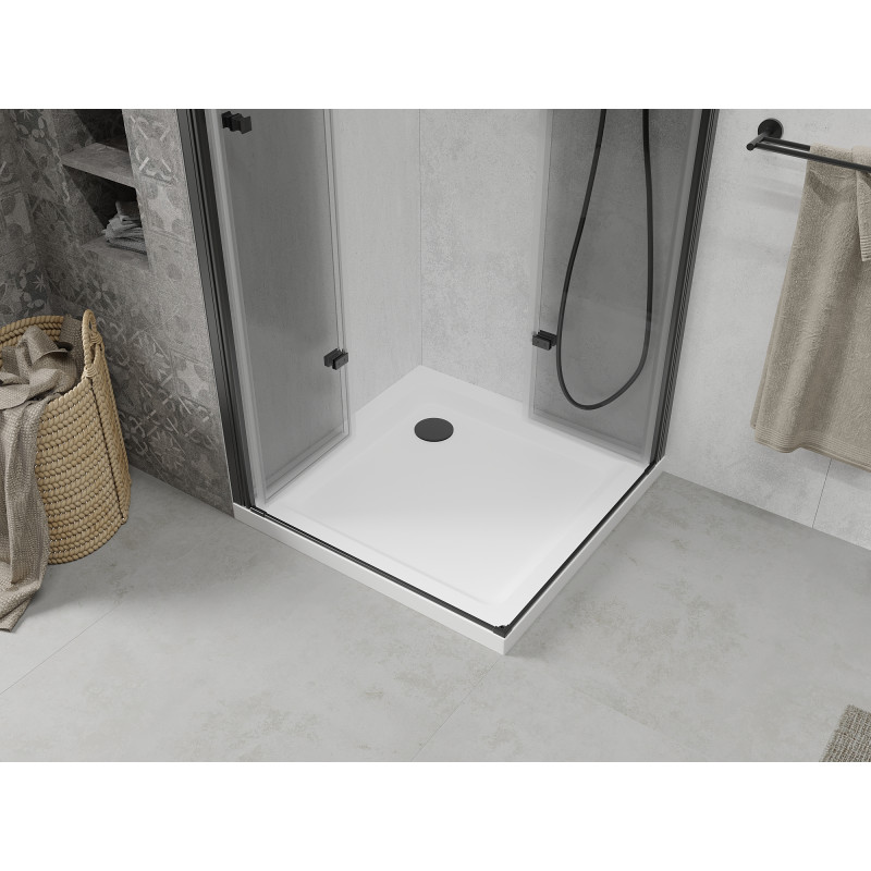 Mexen Lima Duo cabine de douche pliable 90 x 90 cm, transparent, noir + receveur Flat - 856-090-090-70-02-4010B