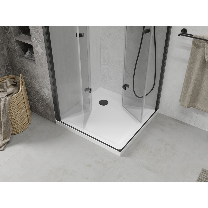 Mexen Lima Duo cabine de douche pliable 100 x 100 cm, transparent, noir + receveur Flat - 856-100-100-70-02-4010B