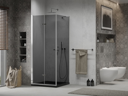Mexen Lima cabine de douche pliante 80 x 80 cm, graphite, chrome + bac à douche Flat, noir - 856-080-080-01-40-4070