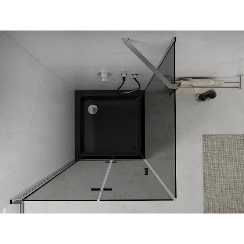 Mexen Lima cabine de douche pliante 80 x 80 cm, graphite, chrome + bac à douche Flat, noir - 856-080-080-01-40-4070