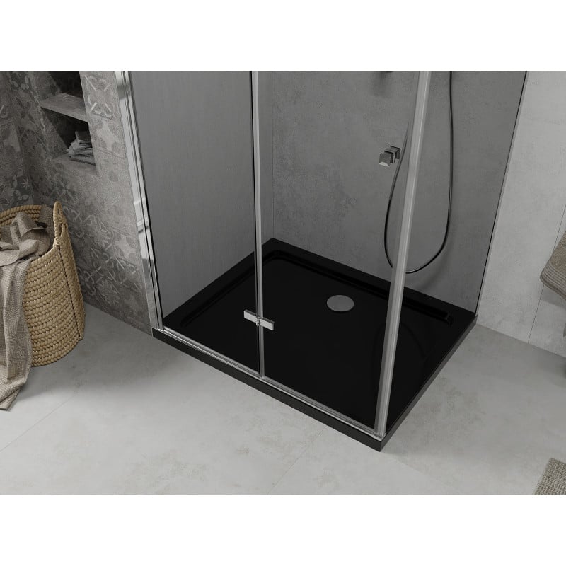 Mexen Lima cabine de douche pliante 80 x 100 cm, graphite, chrome + receveur Flat, noir - 856-080-100-01-40-4070