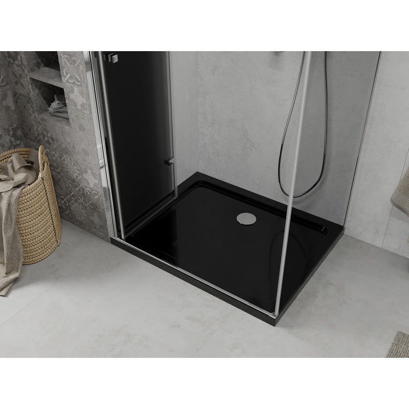Mexen Lima cabine de douche pliante 80 x 100 cm, graphite, chrome + receveur Flat, noir - 856-080-100-01-40-4070