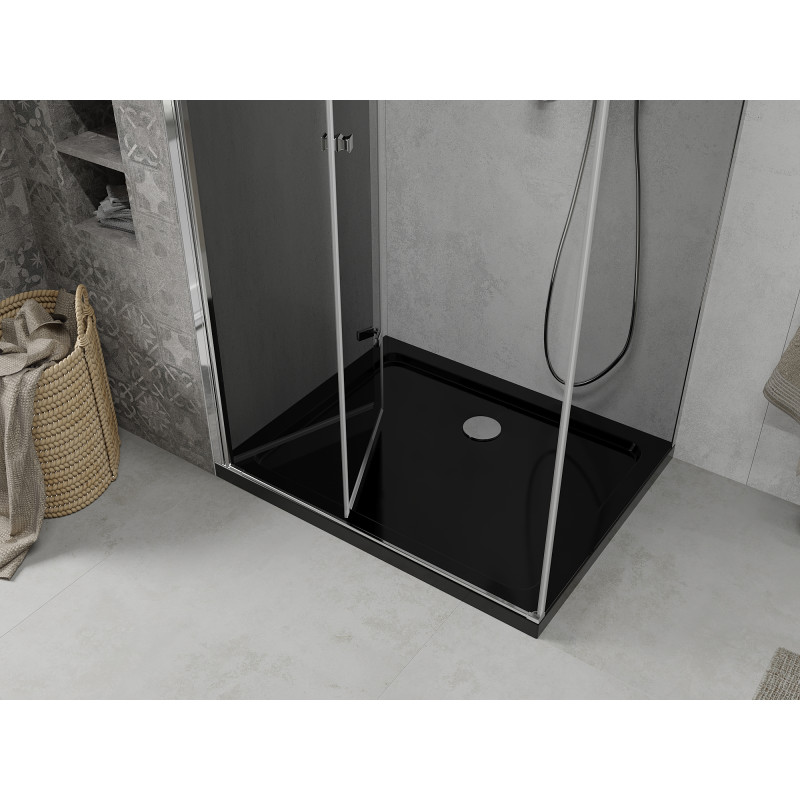 Mexen Lima cabine de douche pliante 80 x 120 cm, graphite, chrome + receveur Flat, noir - 856-080-120-01-40-4070