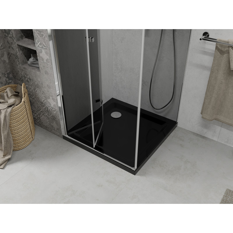 Mexen Lima cabine de douche pliante 90 x 90 cm, graphite, chrome + receveur plat, noir - 856-090-090-01-40-4070