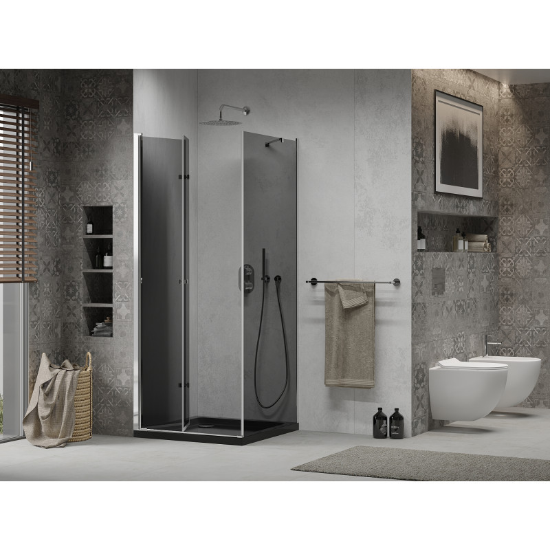 Mexen Lima cabine de douche pliante 90 x 90 cm, graphite, chrome + receveur plat, noir - 856-090-090-01-40-4070