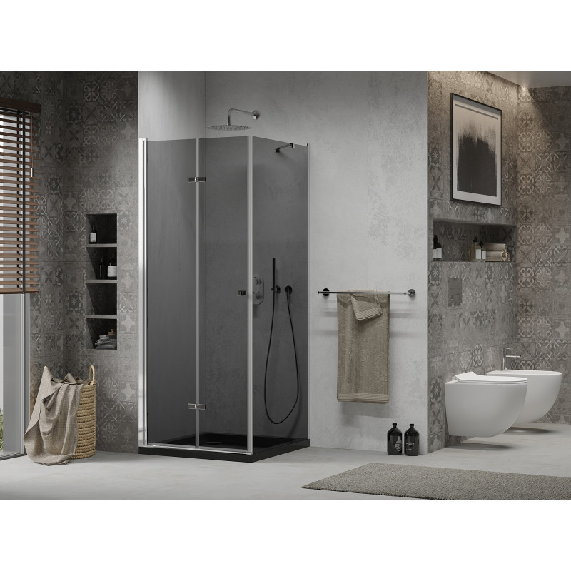 Mexen Lima cabine de douche pliante 90 x 90 cm, graphite, chrome + receveur plat, noir - 856-090-090-01-40-4070