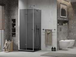 Mexen Lima cabine de douche pliante 90 x 90 cm, graphite, chrome + receveur Flat, noir - 856-090-090-01-40-4070