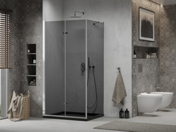 Mexen Lima cabane de douche repliable 90 x 100 cm, graphite, chrome + receveur Flat, noir - 856-090-100-01-40-4070