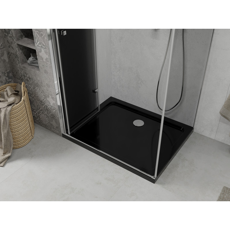 Mexen Lima cabine de douche pliante 100 x 80 cm, graphite, chrome + receveur Flat, noir - 856-100-080-01-40-4070