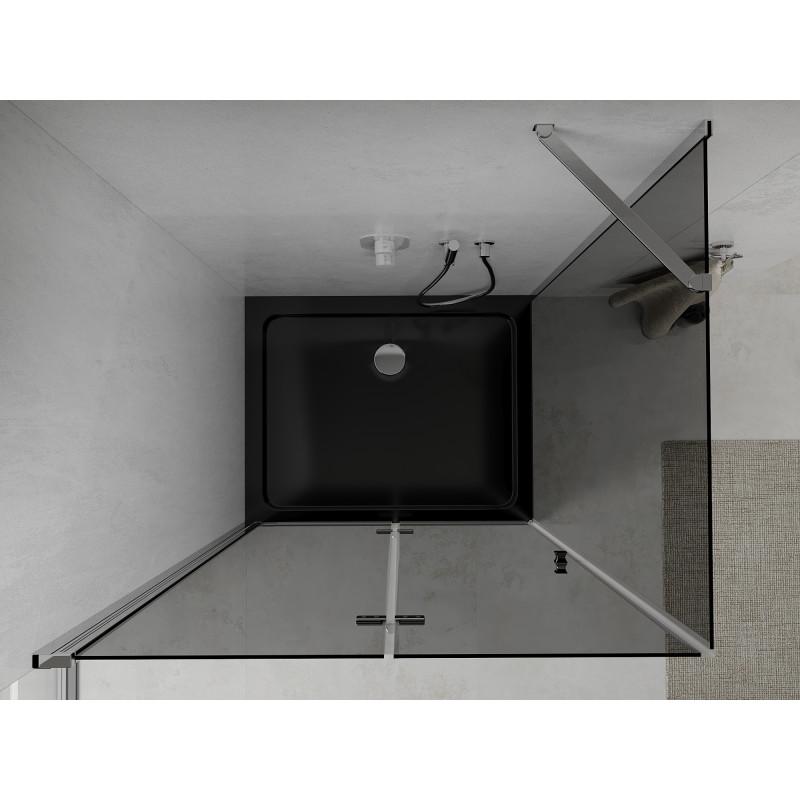 Mexen Lima cabine de douche pliante 100 x 80 cm, graphite, chrome + receveur Flat, noir - 856-100-080-01-40-4070