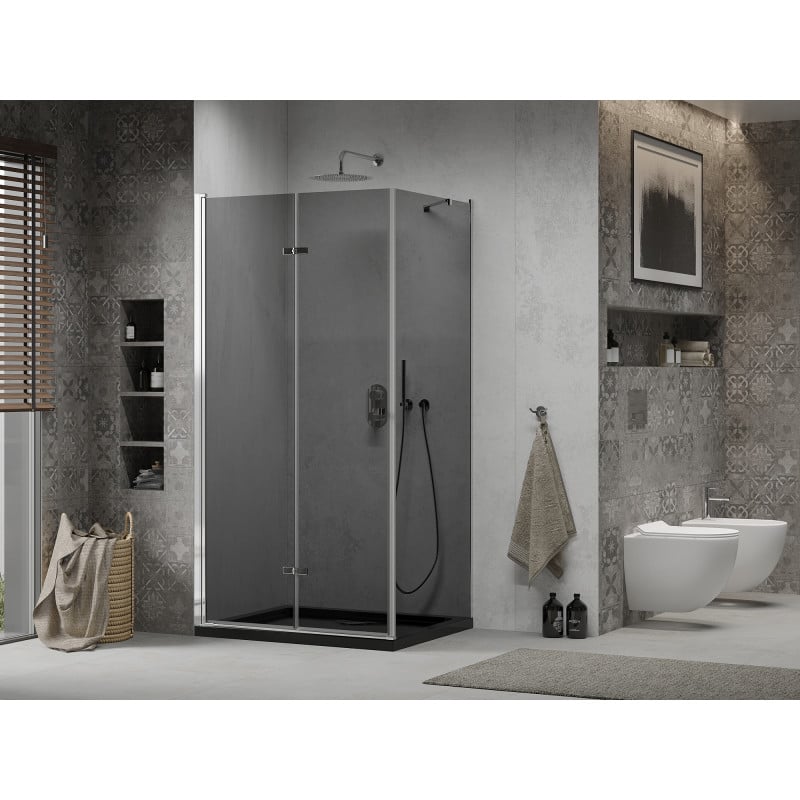 Mexen Lima cabine de douche pliante 100 x 90 cm, graphite, chrome + receveur Flat, noir - 856-100-090-01-40-4070