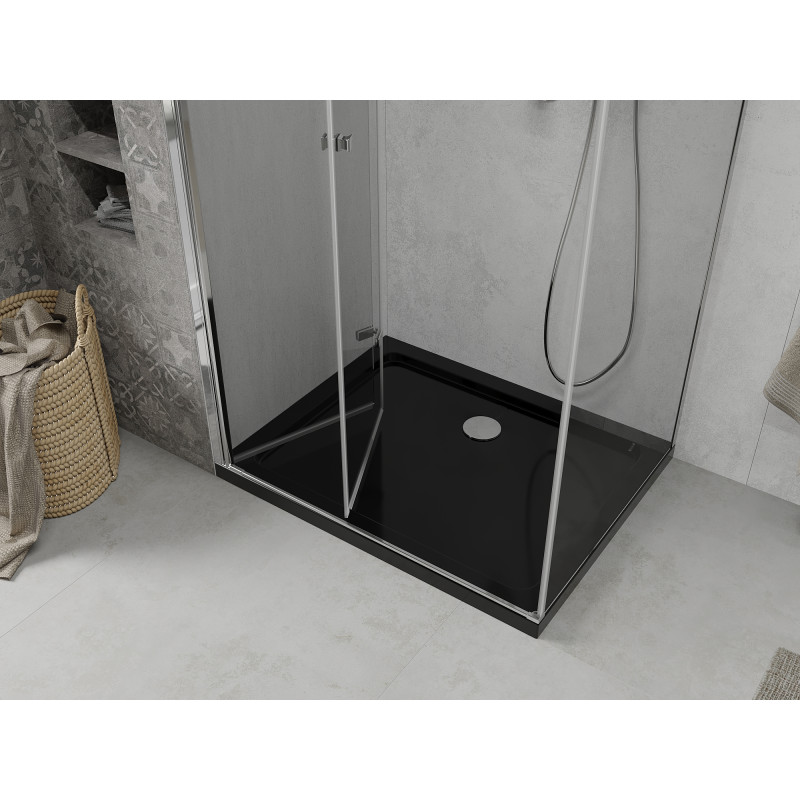 Mexen Lima cabine de douche pliante 80 x 120 cm, transparent, chrome + receveur Flat, noir - 856-080-120-01-00-4070