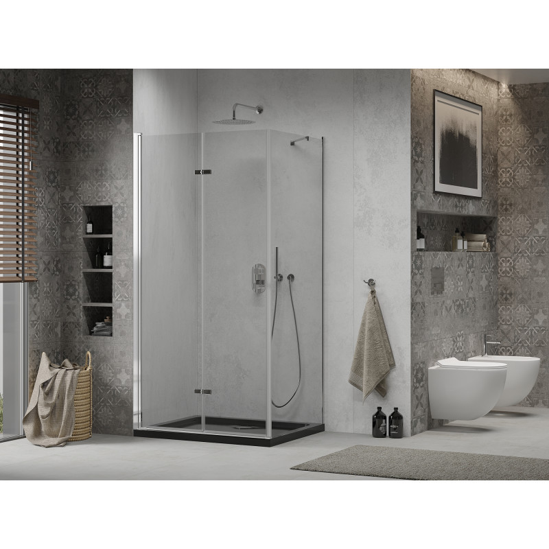 Mexen Lima cabine de douche pliante 80 x 120 cm, transparent, chrome + receveur Flat, noir - 856-080-120-01-00-4070