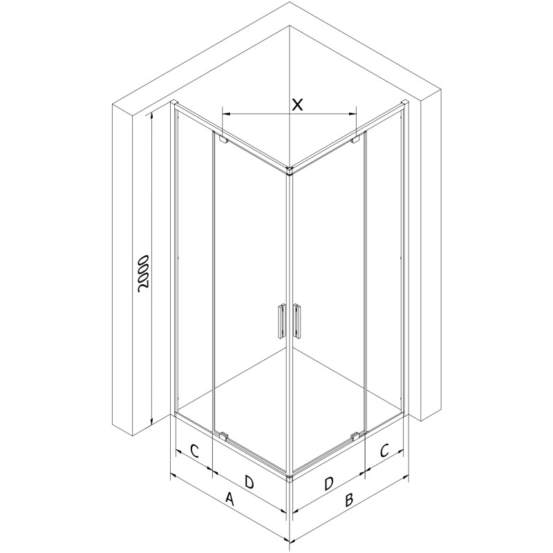Mexen Exo-R Duo cabine de douche carrée pivotante 80 x 80 cm, transparent, chromé - 8110-080-080-01-00