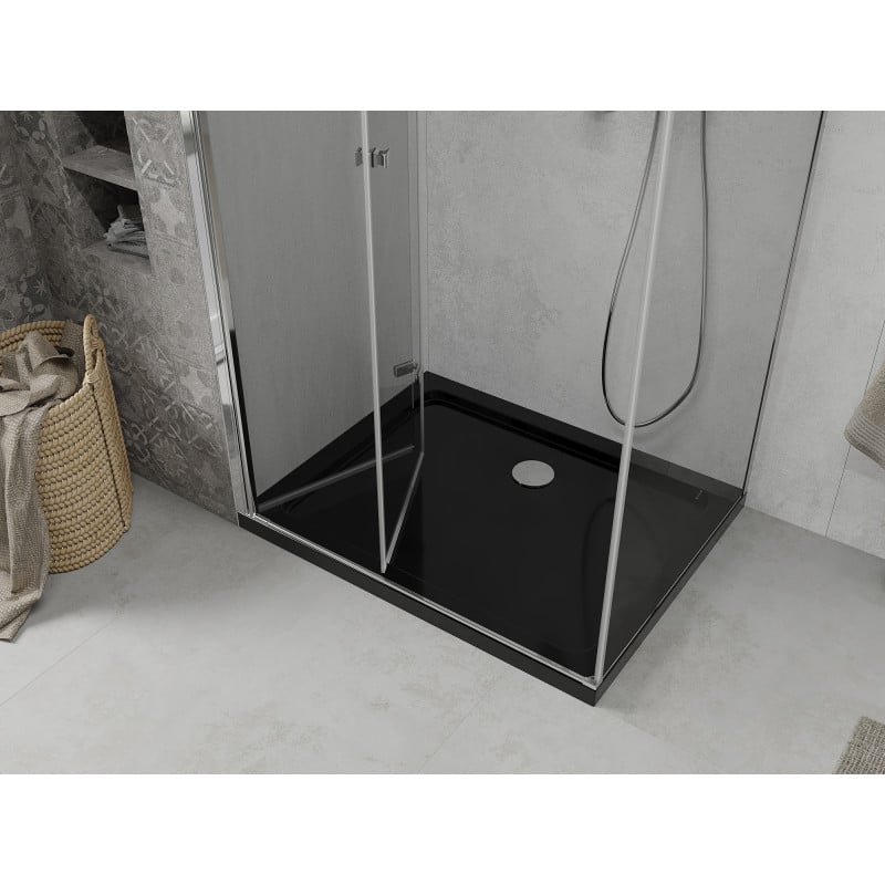 Mexen Lima cabine de douche pliante 90 x 120 cm, transparent, chrome + receveur Flat, noir - 856-090-120-01-00-4070