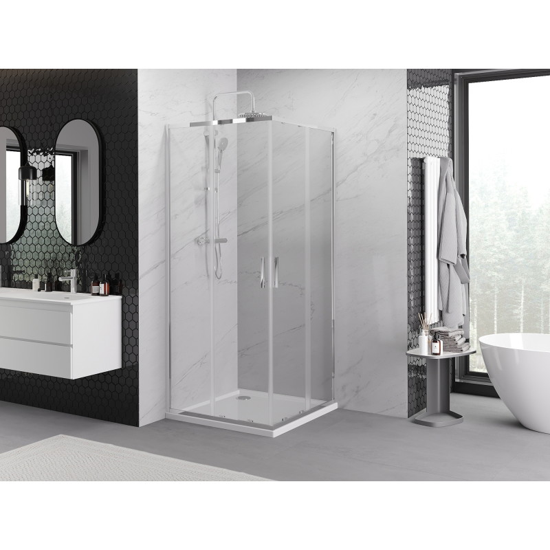 Mexen Exo-S Duo cabine de douche carrée coulissante 90 x 90 cm, transparent, chromé - 8111-090-090-01-00