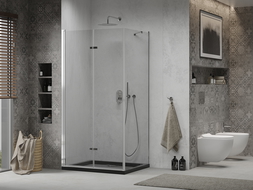 Mexen Lima cabine de douche pliable 90 x 120 cm, transparent, chrome + receveur Flat, noir - 856-090-120-01-00-4070