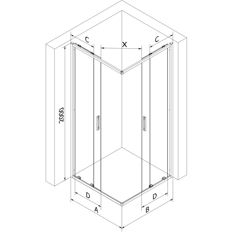 Mexen Exo-S Duo cabine de douche carrée coulissante 80 x 80 cm, transparente, noire - 8111-080-080-70-00