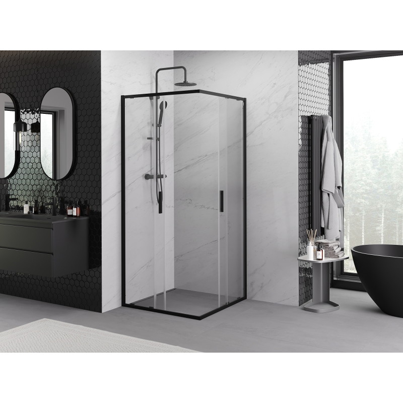 Mexen Exo-S Duo cabine de douche carrée coulissante 100 x 100 cm, transparente, noire - 8111-100-100-70-00