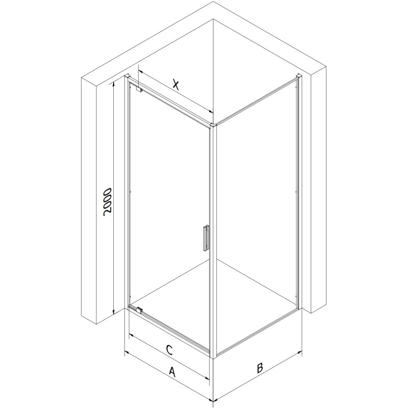 Mexen Exo-BR cabine de douche pivotante 90 x 80 cm, transparent, chrome - 8181-090-080-01-00