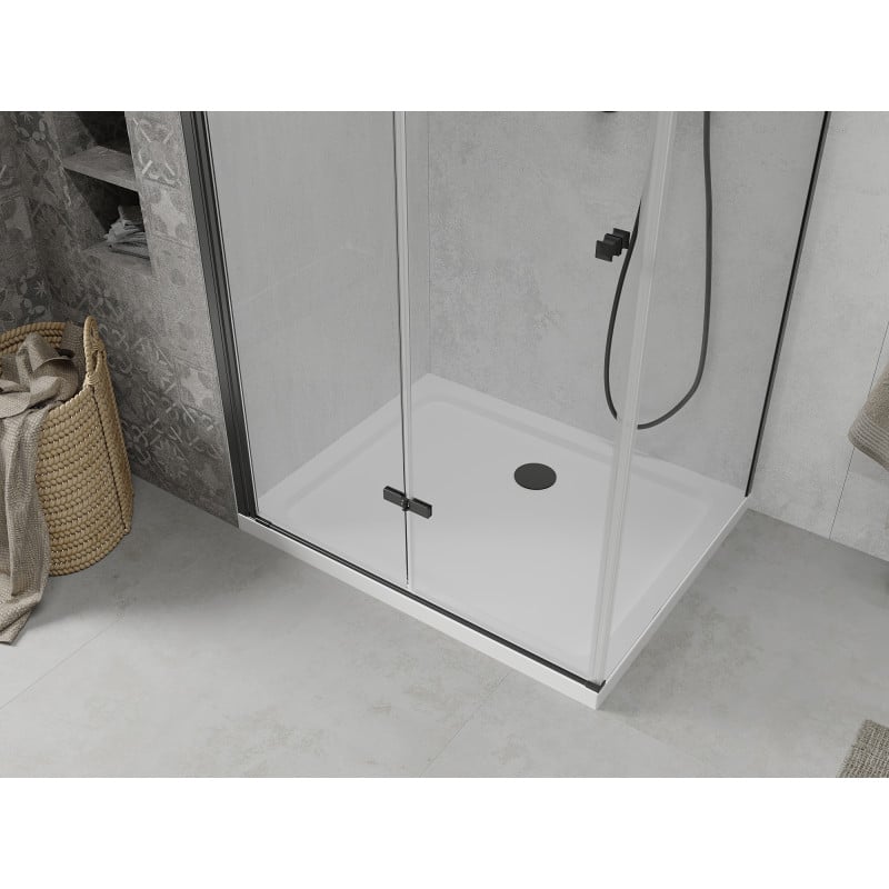 Mexen Lima cabine de douche pliante 70 x 80 cm, transparente, noire + receveur Flat, blanc - 856-070-080-70-00-4010B
