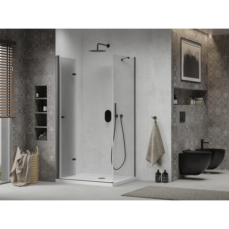 Mexen Lima cabine de douche pliante 70 x 90 cm, transparent, noir + receveur Flat, blanc - 856-070-090-70-00-4010B