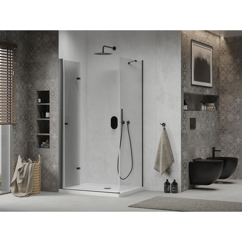 Mexen Lima cabine de douche pliante 70 x 100 cm, transparente, noire + receveur plat, blanc - 856-070-100-70-00-4010B