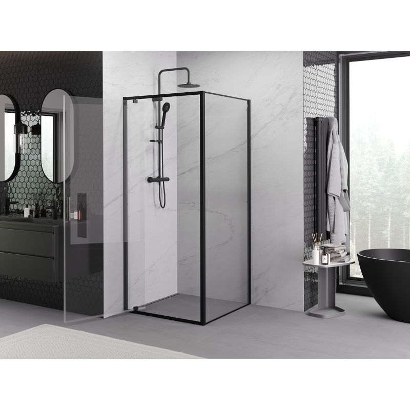 Mexen Exo cabine de douche pivotante 90 x 90 cm, transparent, noire - 8181-090-090-70-00