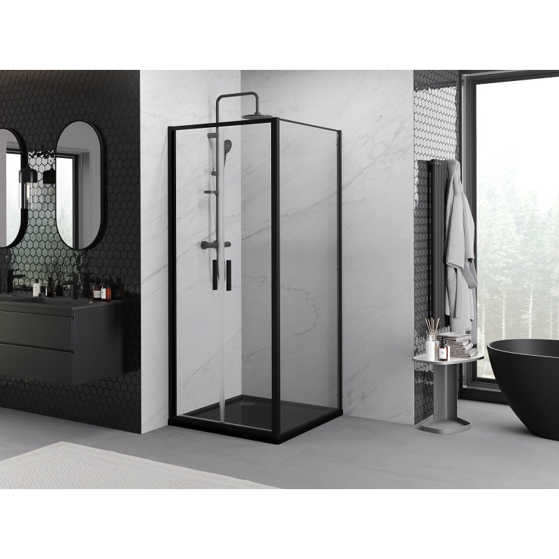 Mexen Exo-B Duo cabine de douche battante 100 x 100 cm, transparente, noire - 814-100-100-70-00