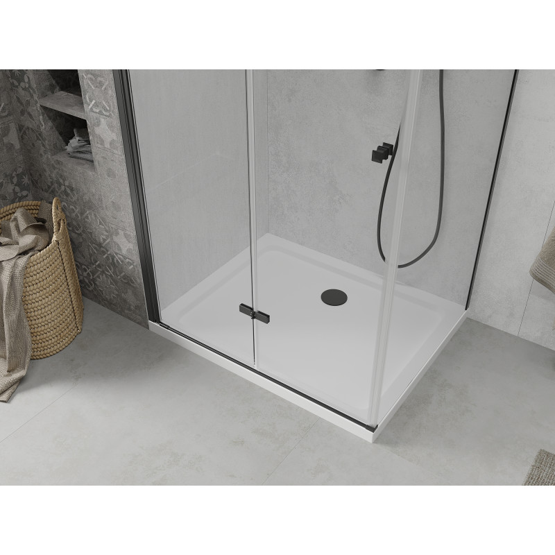 Mexen Lima cabine de douche pliante 80 x 110 cm, transparente, noire + receveur Flat, blanc - 856-080-110-70-00-4010B