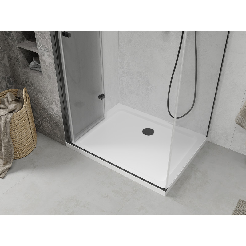 Mexen Lima cabine de douche pliante 80 x 110 cm, transparente, noire + receveur Flat, blanc - 856-080-110-70-00-4010B
