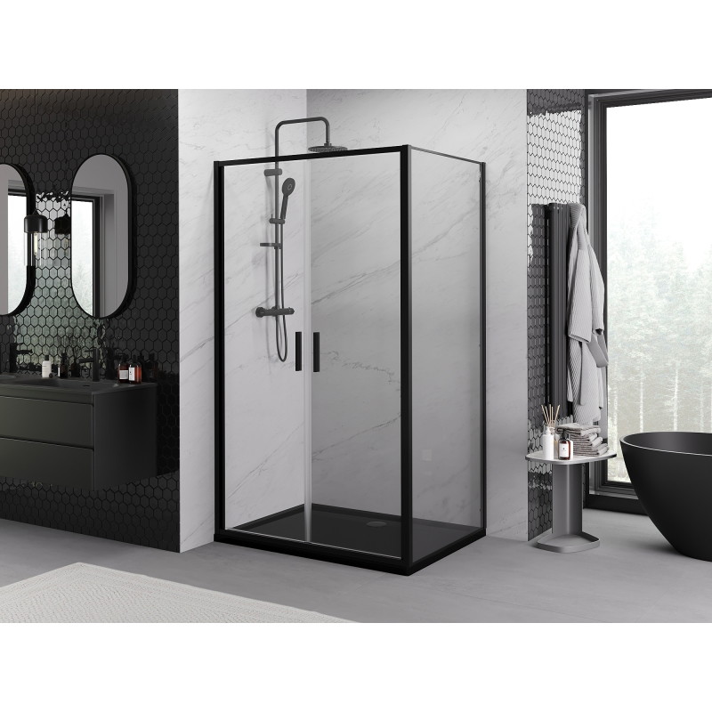 Mexen Exo-B Duo cabine de douche battante 100 x 70 cm, transparente, noire - 814-100-070-70-00
