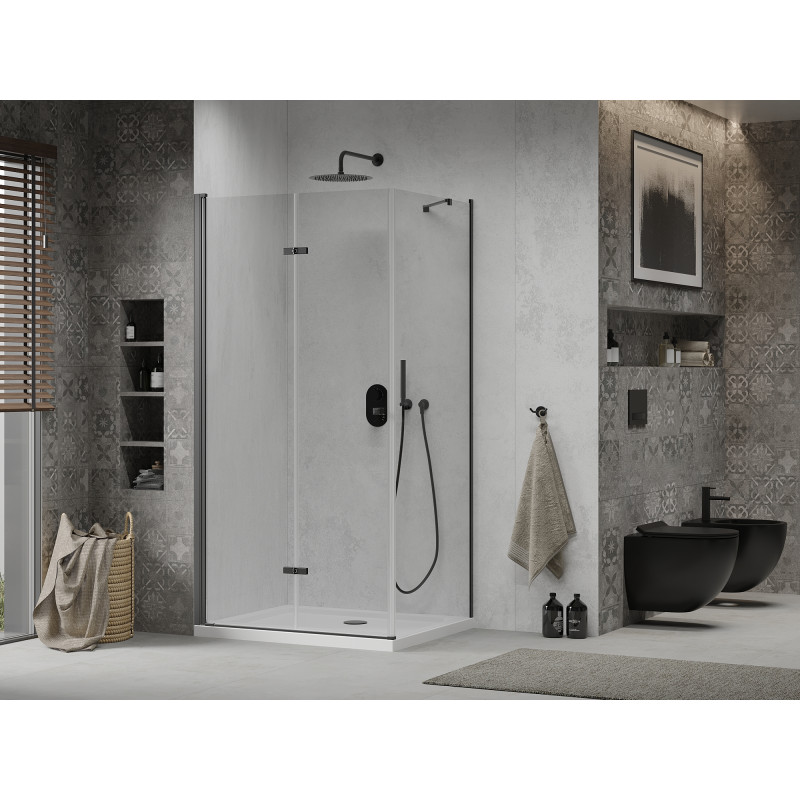 Mexen Lima cabine de douche pliante 80 x 120 cm, transparent, noir + receveur Flat, blanc - 856-080-120-70-00-4010B